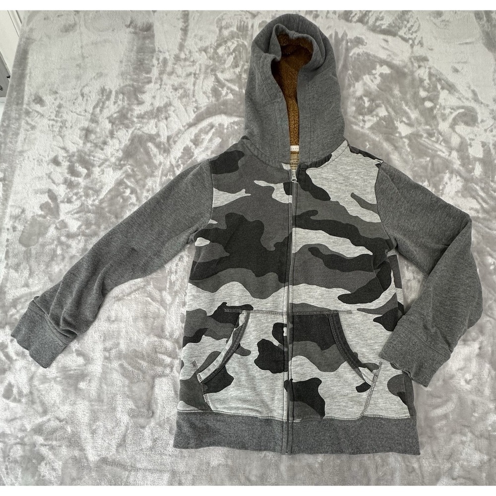 Roebuck & Co. Youth Hooded Jacket Size Medium White Black Camo Sweatshirt EUC